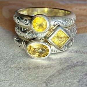 Elegant Brighton .925 Silver Ring Set with Intricate Detailing on the Bands